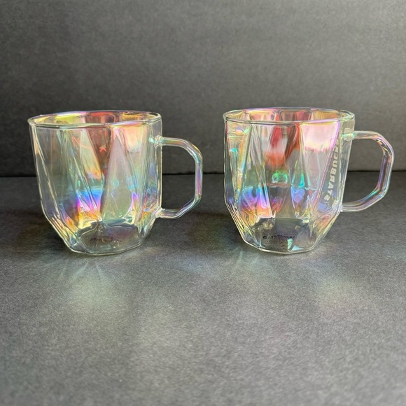 Starbucks 2023 Iridescent Holiday Coffee Cold Mugs Aurora Holographic Set Of 2 - Picture 6 of 10